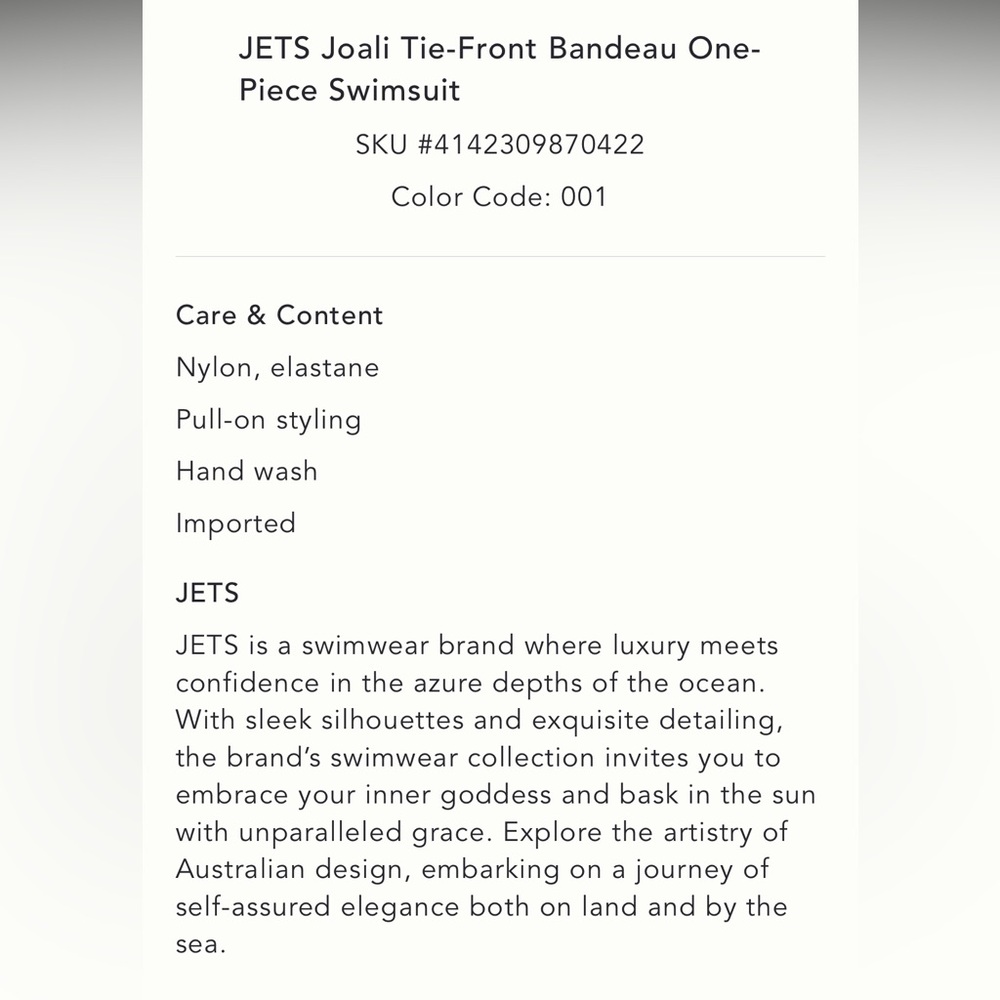 NWT Anthropologie-JETS Australia Joali Tie Front Bandeau One Piece Swims… - Picture 16 of 16